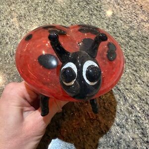 Hand Blown Glass Ladybug Garden Stake Decor Red Black Yard Planter Accent